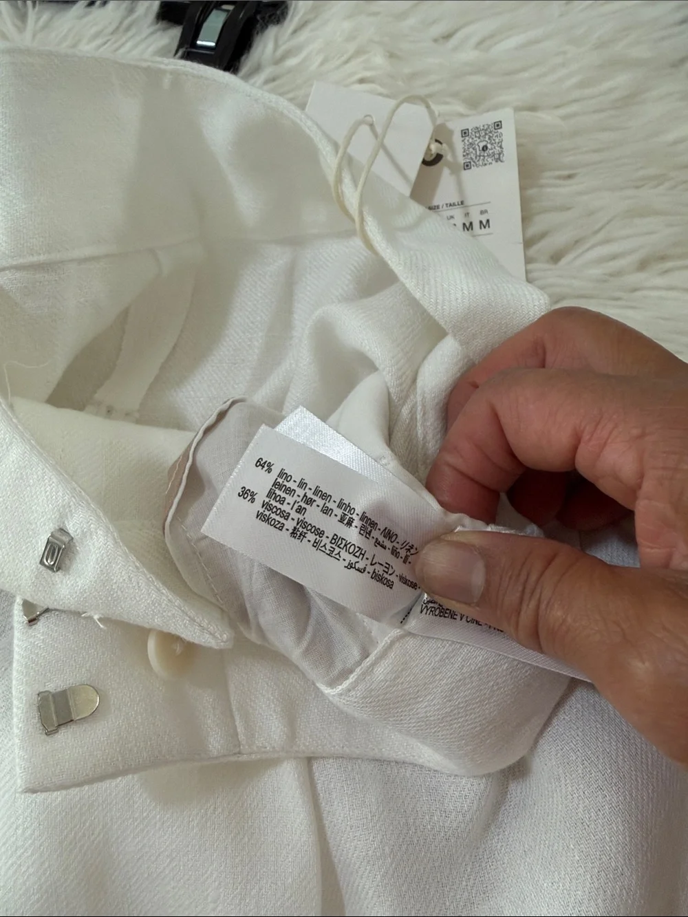 Zara Wide-Leg Linen-Blend Pants in Ivory Size Medium NWT